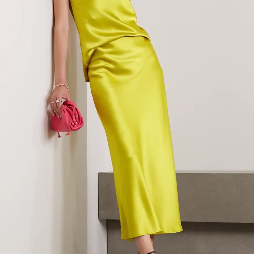Alice + Olivia Lime Satin Midi Skirt